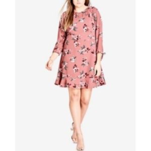 City Chic Rust Pink Floral Dress - Picture 4 of 8